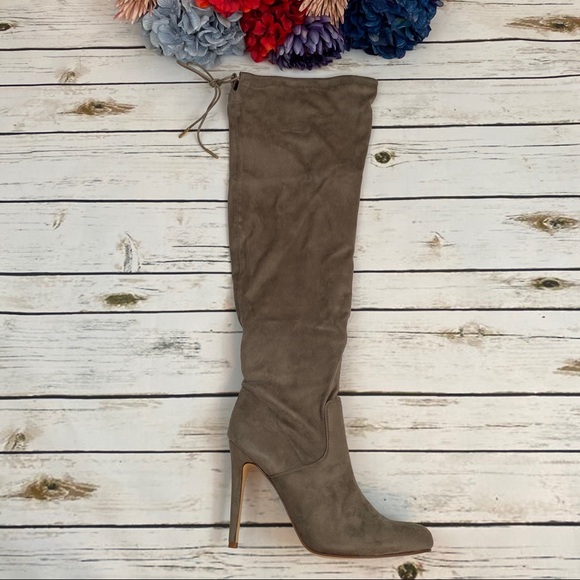 Taupe Over-the-Knee Stiletto Heeled Boot - Picture 10 of 16